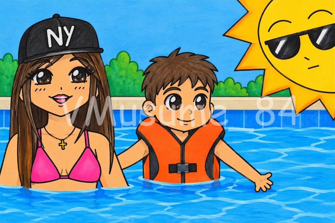 Ado y Ratón en la piscina.